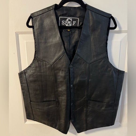 Shaf Leather Collections Other - Vintage Shaf Leather Collections Black Biker Button Up Leather Men's Vest 46